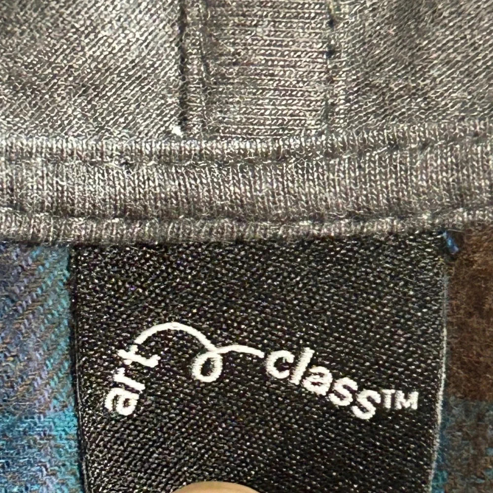 Art Class Boys Hooded Flannel Shirt Blue Brown Plaid L 12/14‎ Button Down Hoodie